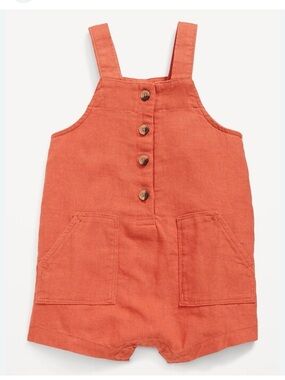 Old Navy Linen Blend Sleeveless Button Front One Piece Terracotta Rust 3-6 month